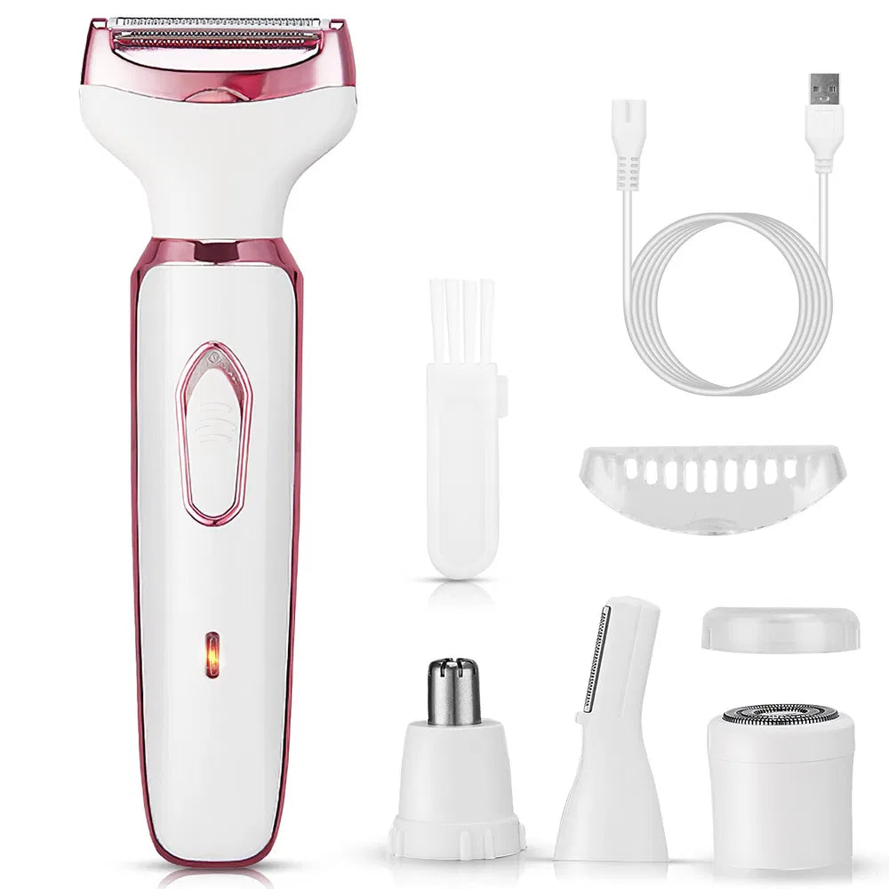 Web Based 4 In 1 Electric Razor For Women Painless Grooming Kit Rechargeable Eyebrow Nose Hair Pubic Hair Bikini Trimmer Face Shaver