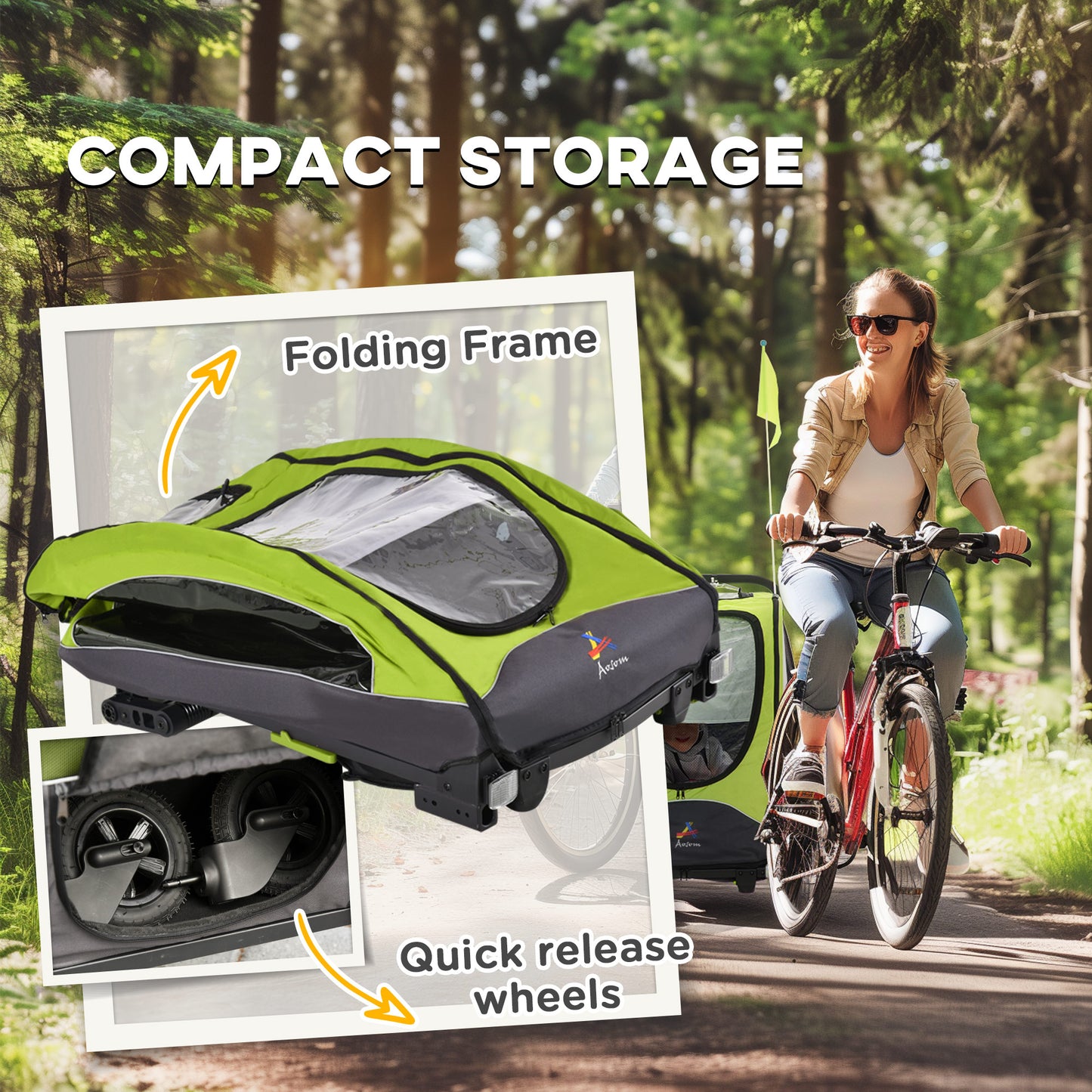 Web Based Bike Trailer for Kids 3 In1 Foldable Child Jogger Stroller Baby Stroller Transport Carrier with Shock Absorber System Rubber Tires Adjustable Handlebar Kid Bicycle Trailer Green and Gray