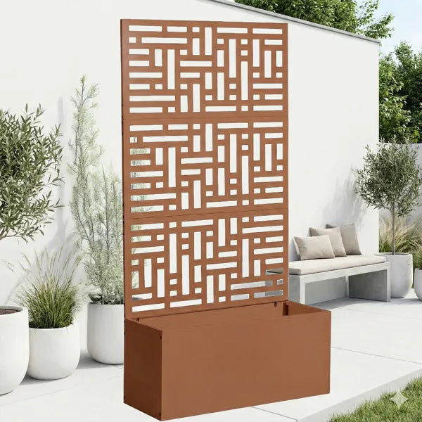 Web Based Metal Garden Bed With Trellis, 70 Inch Height Metal Planter Box With Trellis, Garden Box For Climbing Plants Vegetable, Metal Garden Bed With Drainage Holes