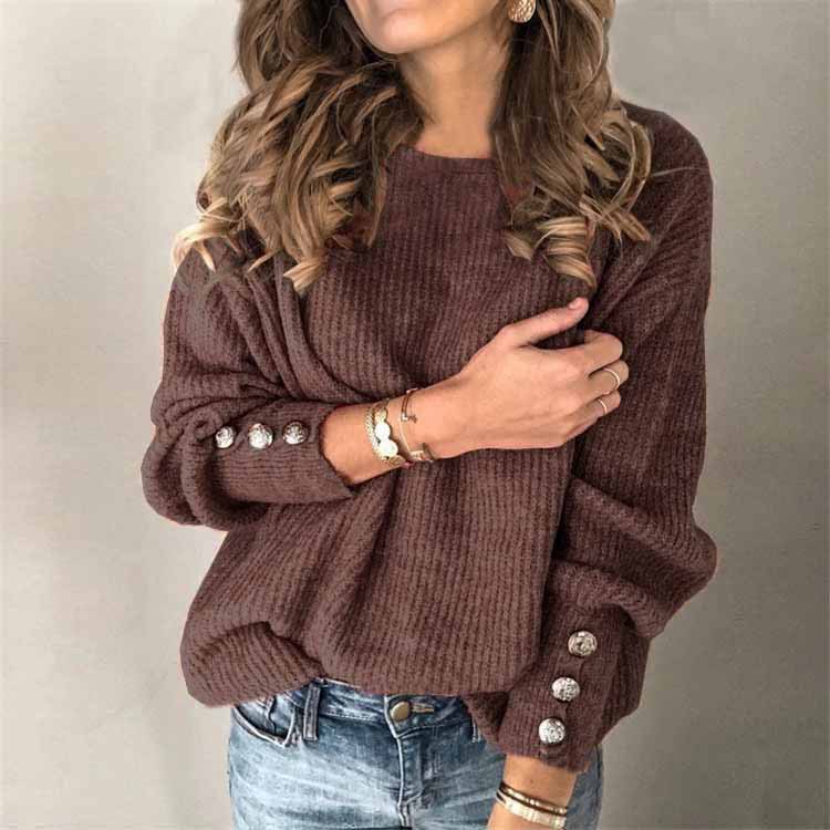 Web Based Long Sleeve Round Neck Button Knit T-shirt
