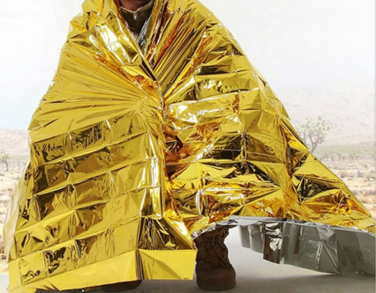 Web Based Human Body Hypothermia Lifesaving Emergency Blanket In Outdoor Field