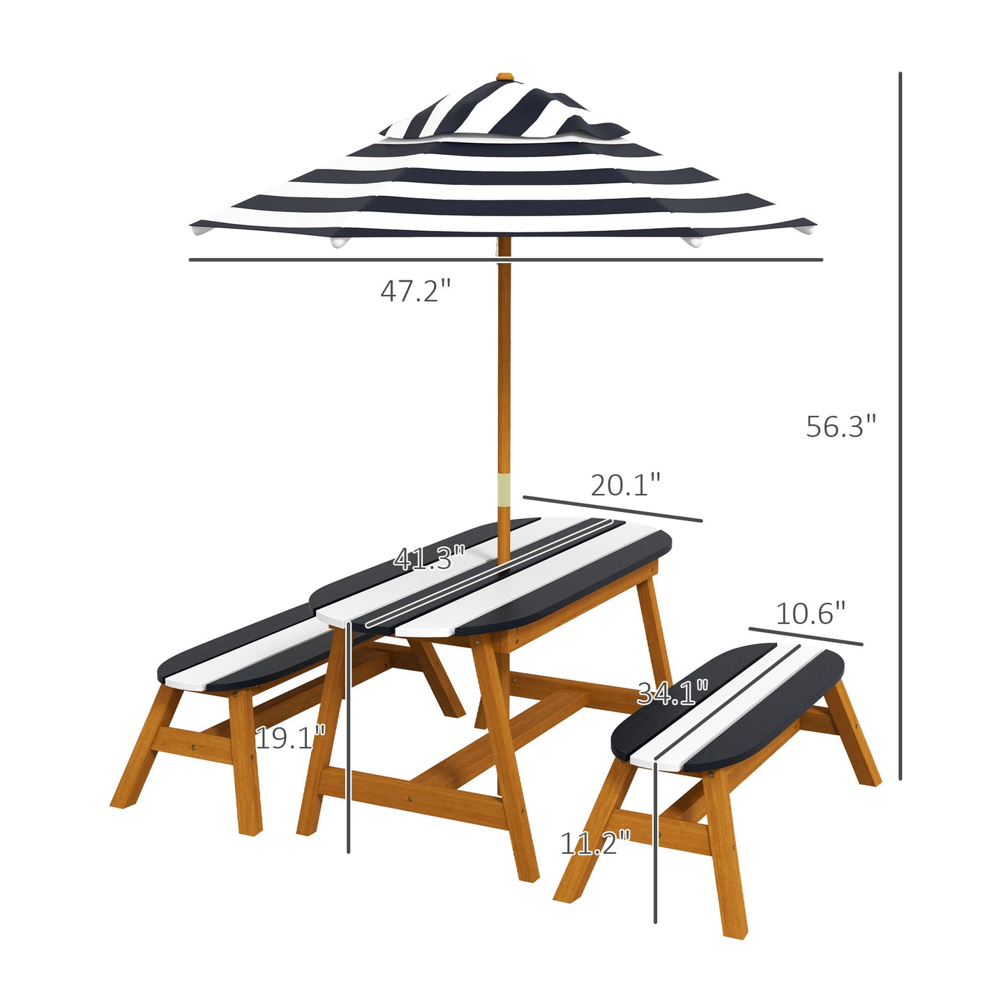Web Based Kids Table and Chair Set Wooden Kids Outdoor Table Set with Removable Umbrella for 4 Kids Ages 3-8 Years Old