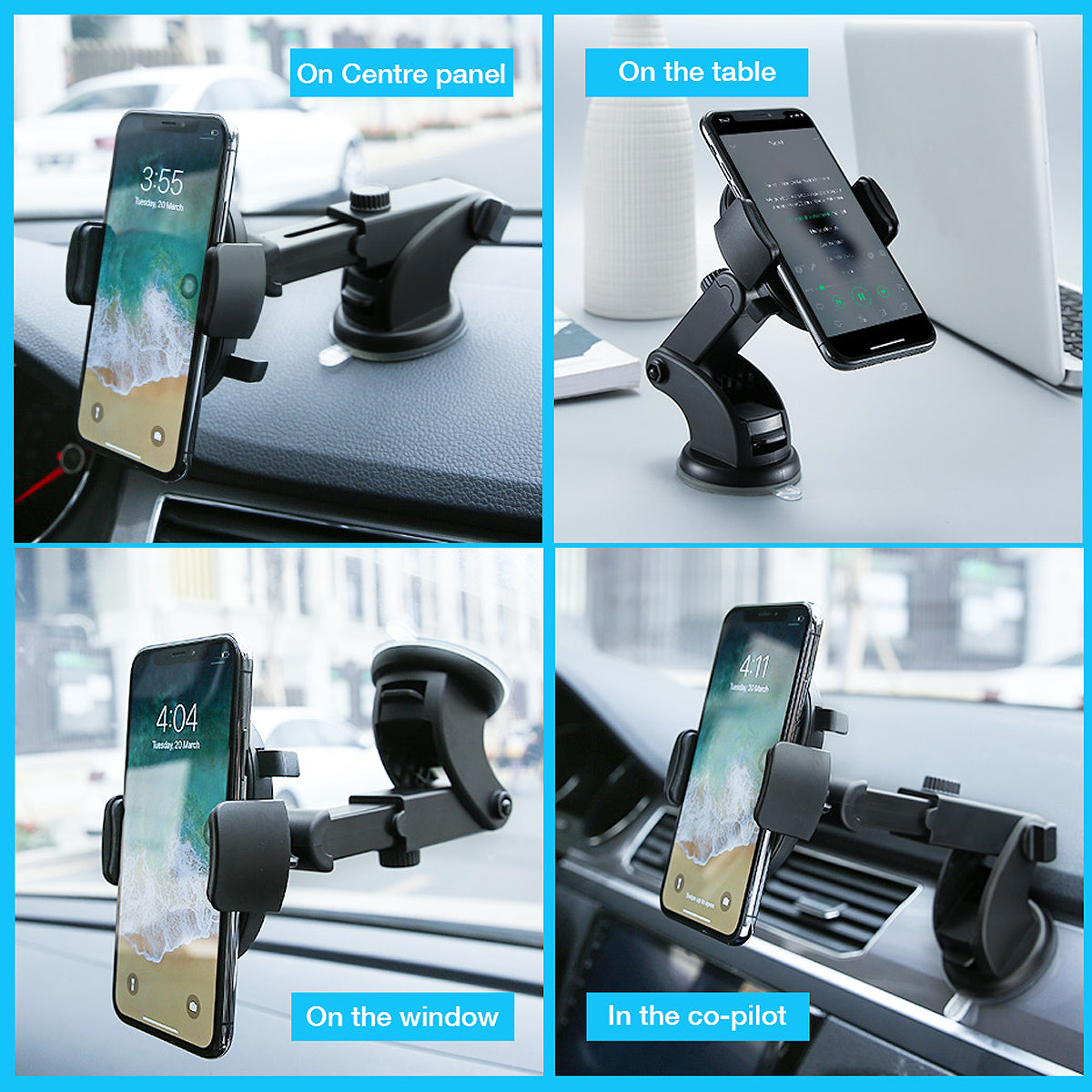 Web Based Car Phone Holder Long Rod Telescopic Car Dashboard Suction Cup Type