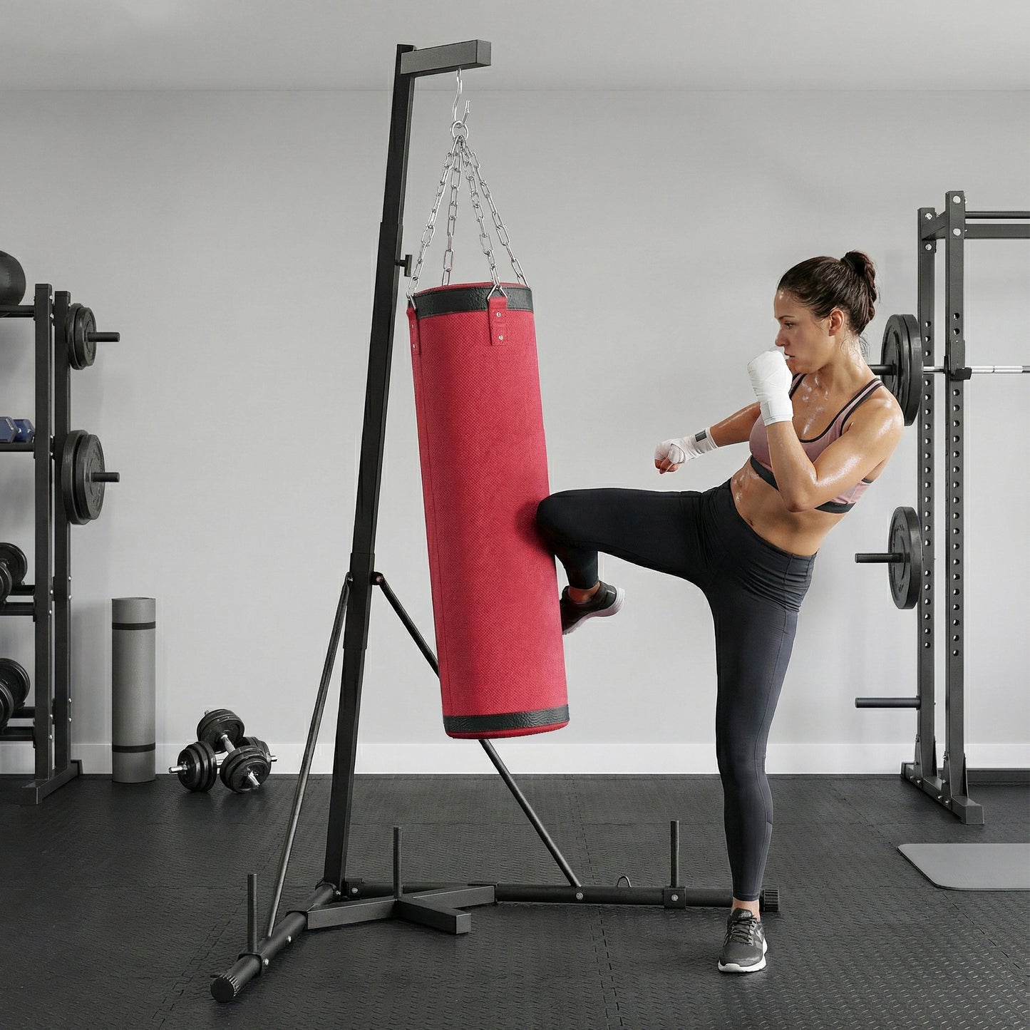 Web Based Punching Bag with Stand for Adults, 72.8"-90.9" Height Adjustable Freestanding Boxing Stand with Canvas Sandbag, Red