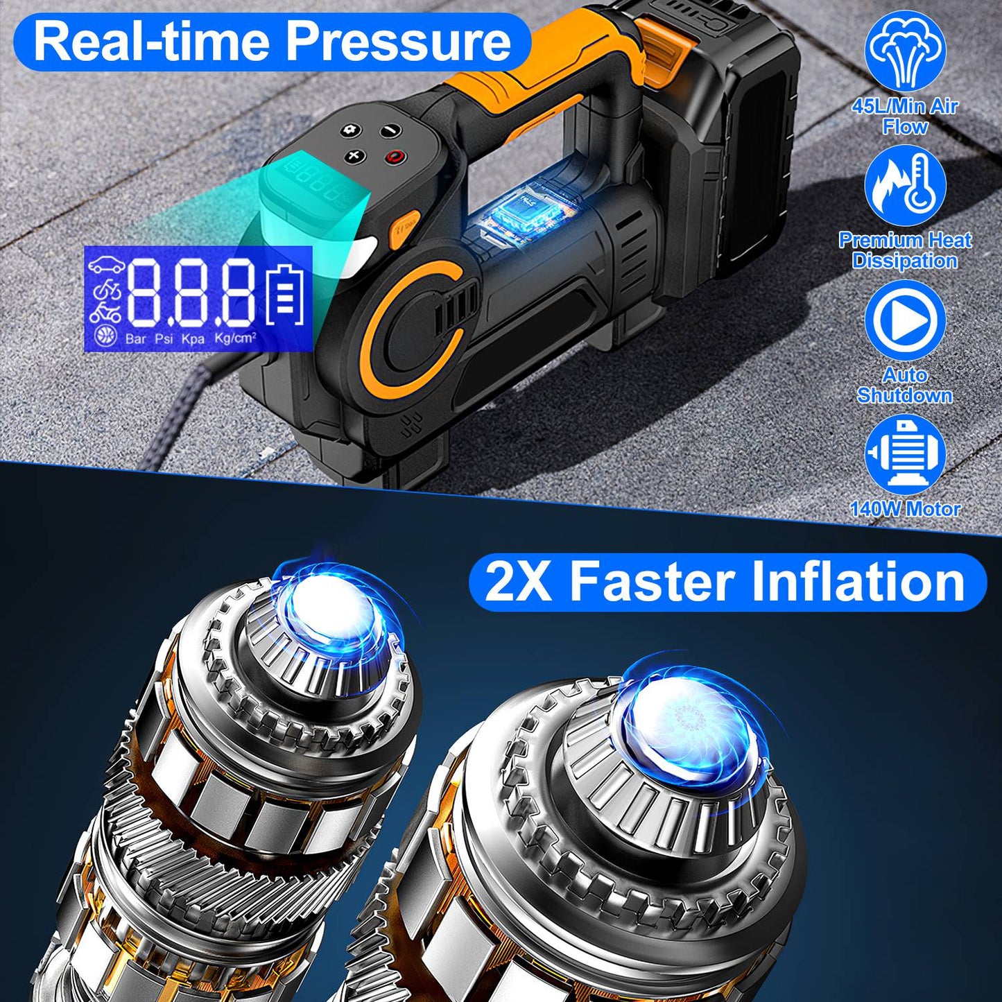 Web Based 1Pc 140W 150PSI 21V Battery Powered Tire Inflator Cordless Air Inflator Digital Air Compressor With LED Light For Cars Motorcycles Bicycles Balls