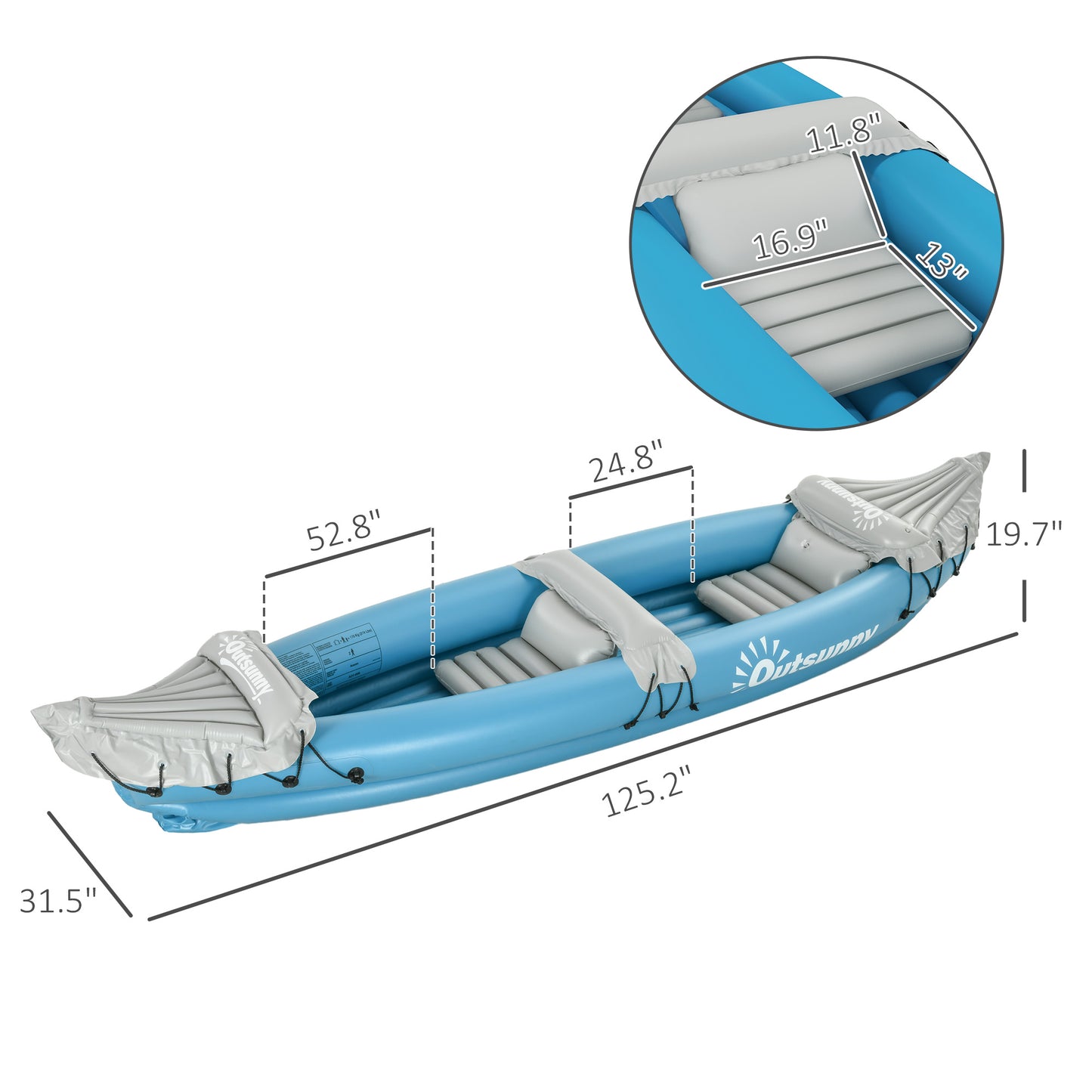 Web Based  Kayak, 2 Person Inflatable Kayak, Includes Paddles, Aluminum Oars, Repair Kit, Portable Tandem Blow Up Boat, Blue