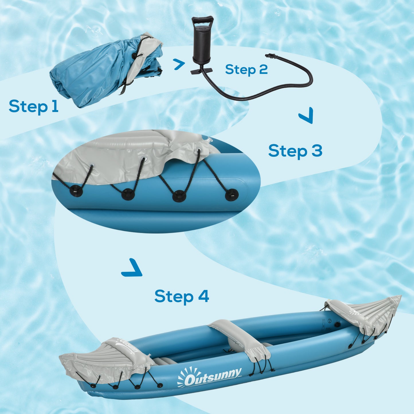 Web Based  Kayak, 2 Person Inflatable Kayak, Includes Paddles, Aluminum Oars, Repair Kit, Portable Tandem Blow Up Boat, Blue