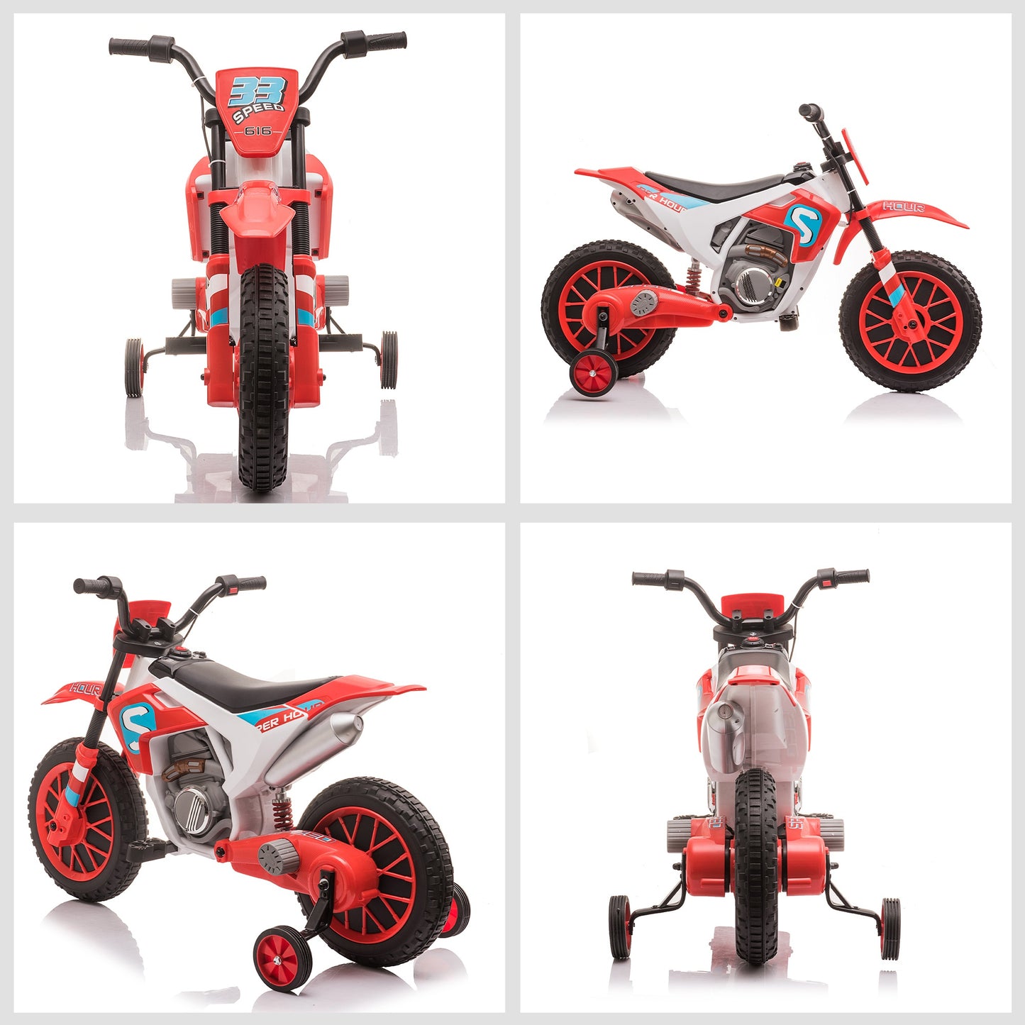 Web Based 12V Electric Kids Ride On Dirt Bike Motorcycle Toy w/ Training Wheels, Red
