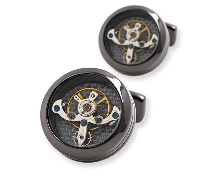 Web Based Tourbillon Movement French Shirt Cufflinks Stainless Steel Mechanical
