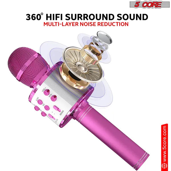 Web Based 5 Core Microphone Wireless Karaoke Mic With Speaker 3 In 1 Portable Bluetooth Microfono Inalambrico