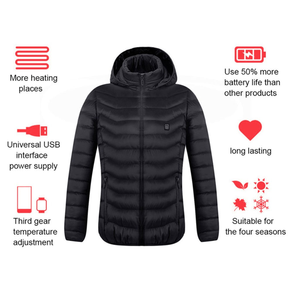Web Based Winter Heated Jacket USB Electric Cotton Coat Zip-up Heater Thermal Clothing Heating Vest For Men