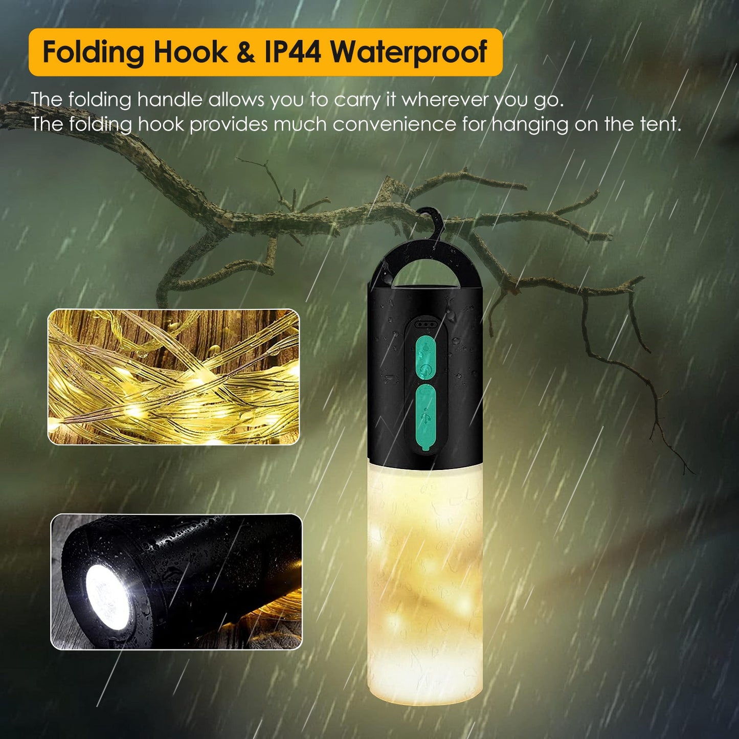 Web Based Rechargeable Camping String Light IP44 Waterproof Camping Lantern With 33Ft String Light 7 Light Modes Emergency Power Bank Carry Bag For Indoor Outdoor Wedding Party