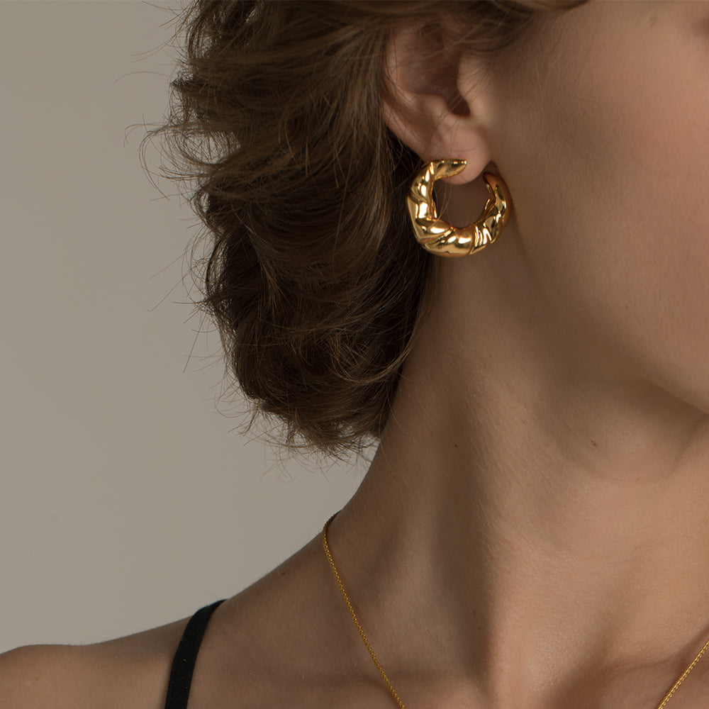 Web Based Baby Croissant Earrings Irregular Twist Pattern
