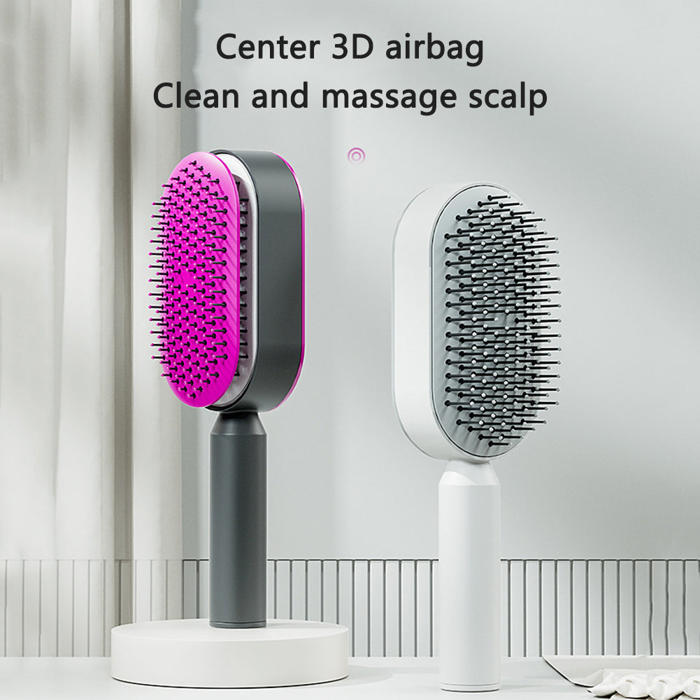 Web Based Self Cleaning Hair Brush For Women One-key Cleaning Hair Loss Airbag Massage Scalp Comb Anti-Static Hairbrush