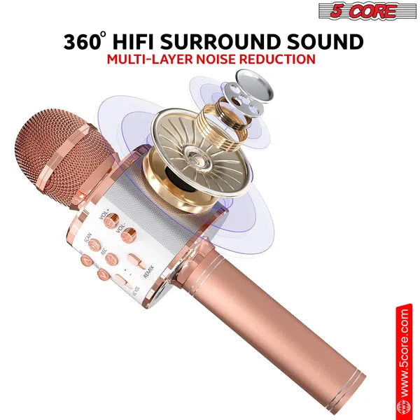 Web Based 5 Core Microphone Wireless Karaoke Mic With Speaker 3 In 1 Portable Bluetooth Microfono Inalambrico