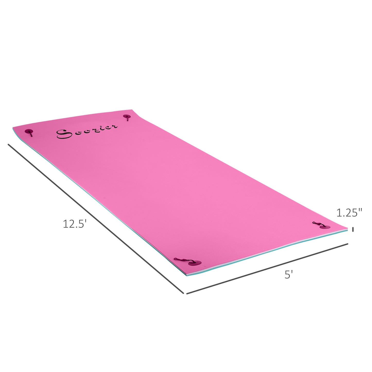 Web Based 12' x 5' Lily Pad Floating Mat with Cup Holder Table, 3-Layer Portable Roll-Up Water Mat Float Dock for 2-3 People, on Lake, River, Beach, Swimming Pool, Pink