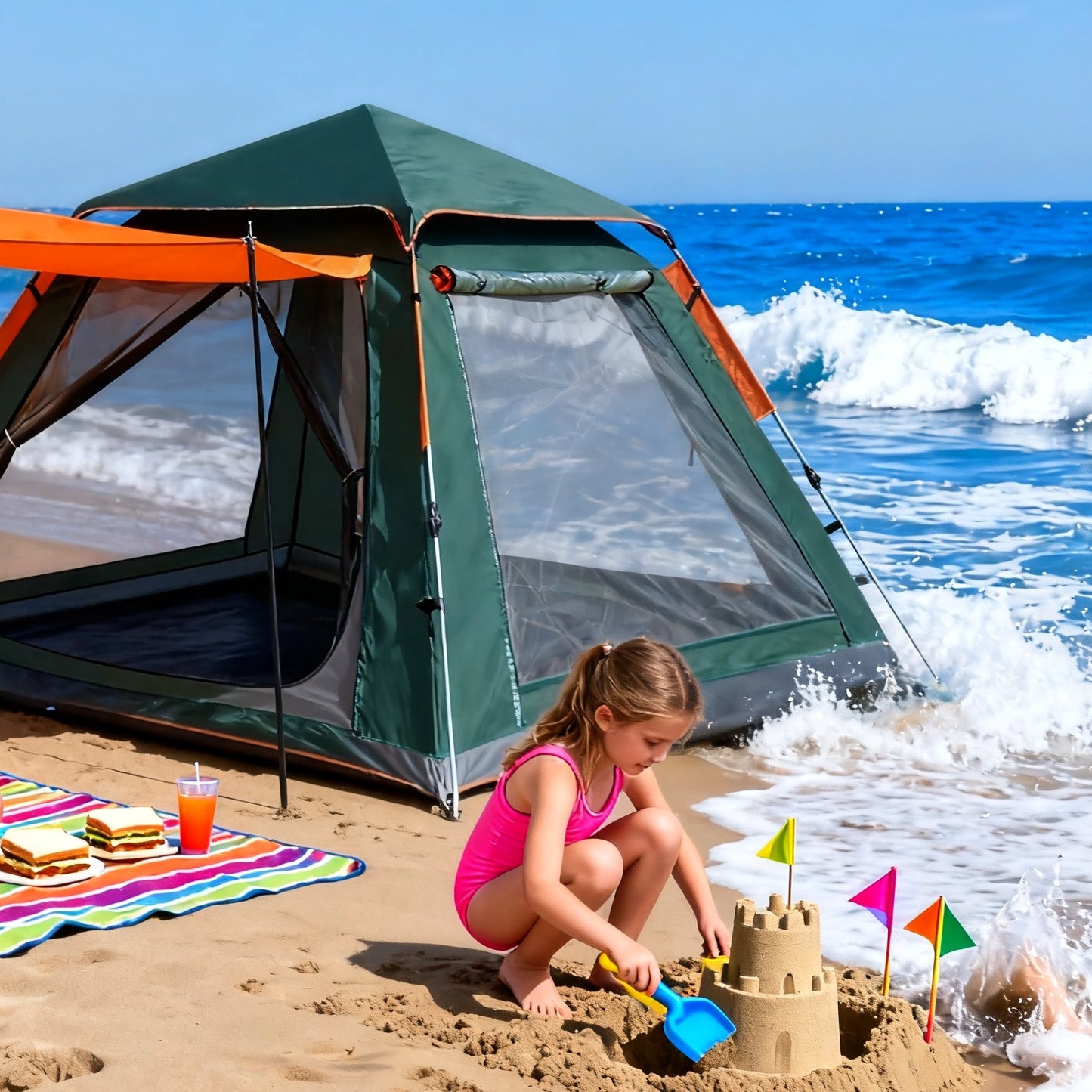 Web Based Family Quick-opening Tent 84.6L X 84.6W X 55.9H Tent Instant Camping Rainproof Tent 2-4 Person Tent Outdoor Tent Camping Tent  Hiking Tent Camping Set Pop-up Tent Outdoor Tent Party Portable Tent