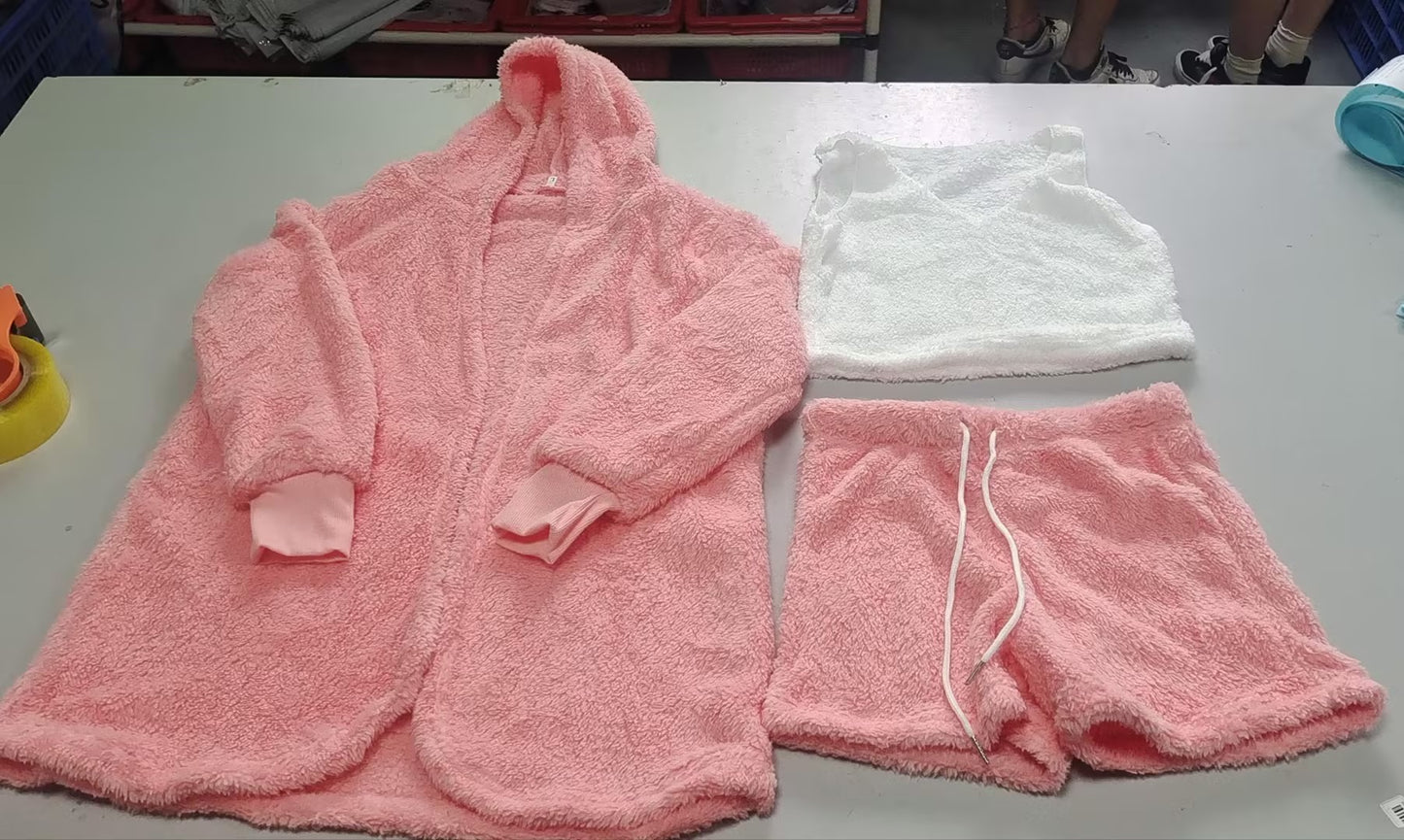 Web Based 3pcs Womens Clothing Long Sleeve Crop Tank Top And Drawstring Shorts Pajama Set