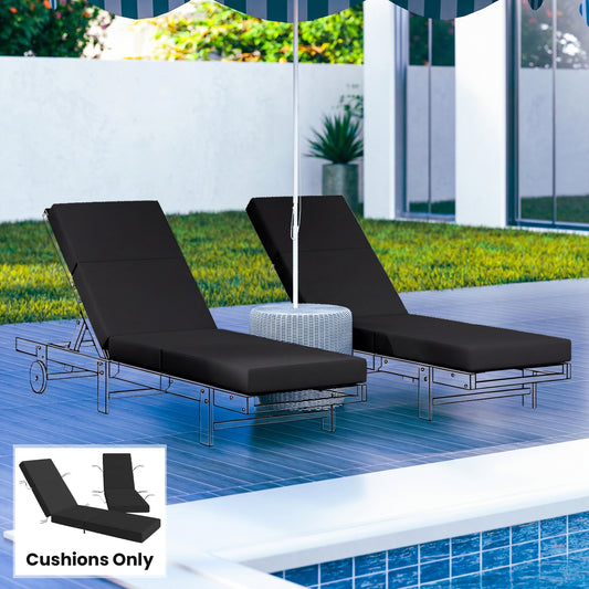 Web Based Set of 2 Chaise Lounge Cushion, 4" Thick Outdoor Lounge Chair Cushions with Ties for Patio, 21" x 72 ", Gray