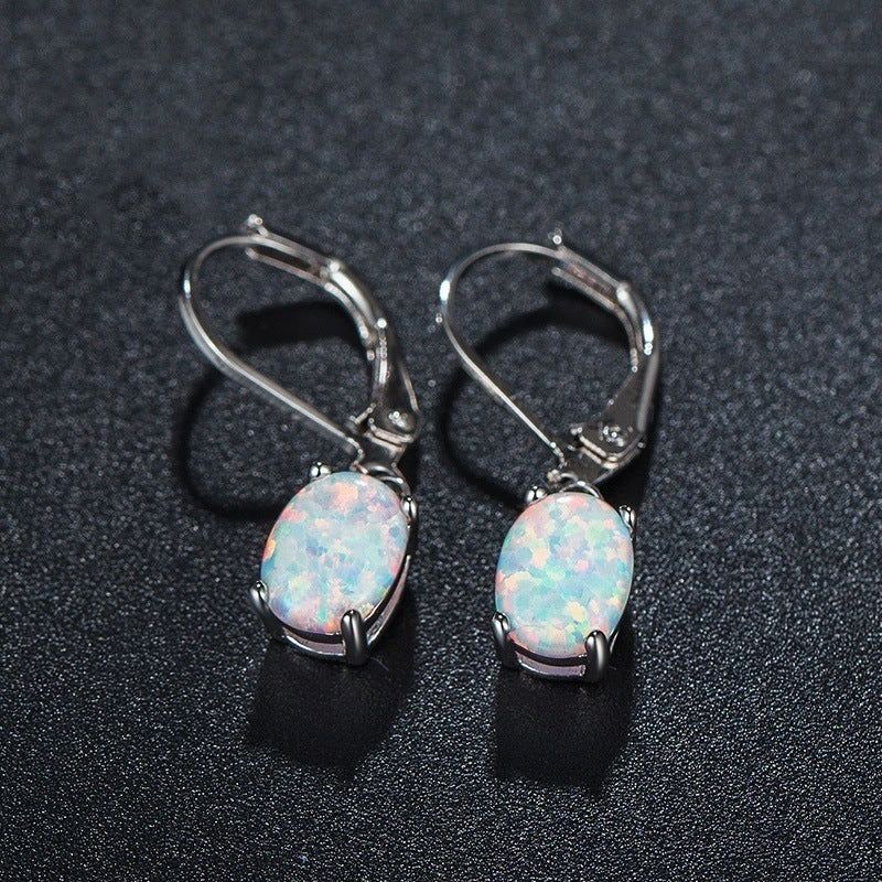 Web Based Four-claw Oval Opal Earrings European And American Ornament