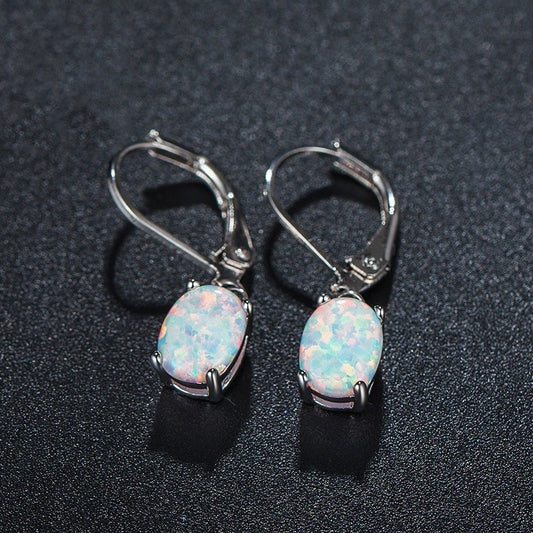 Web Based Four-claw Oval Opal Earrings European And American Ornament