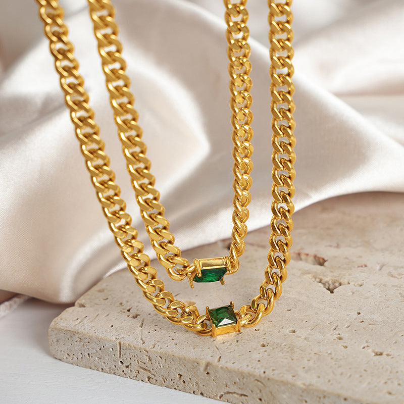 Web Based Retro Elegant Inlaid Zircon Titanium Steel Necklace