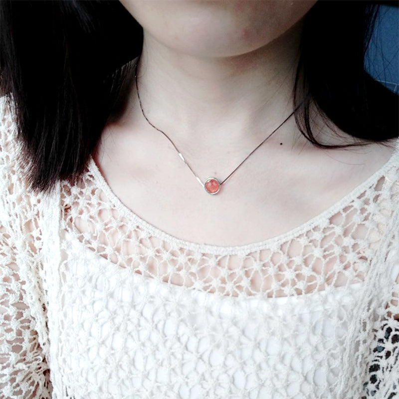 Web Based 925 Sterling Silver Strawberry Quartz Necklace