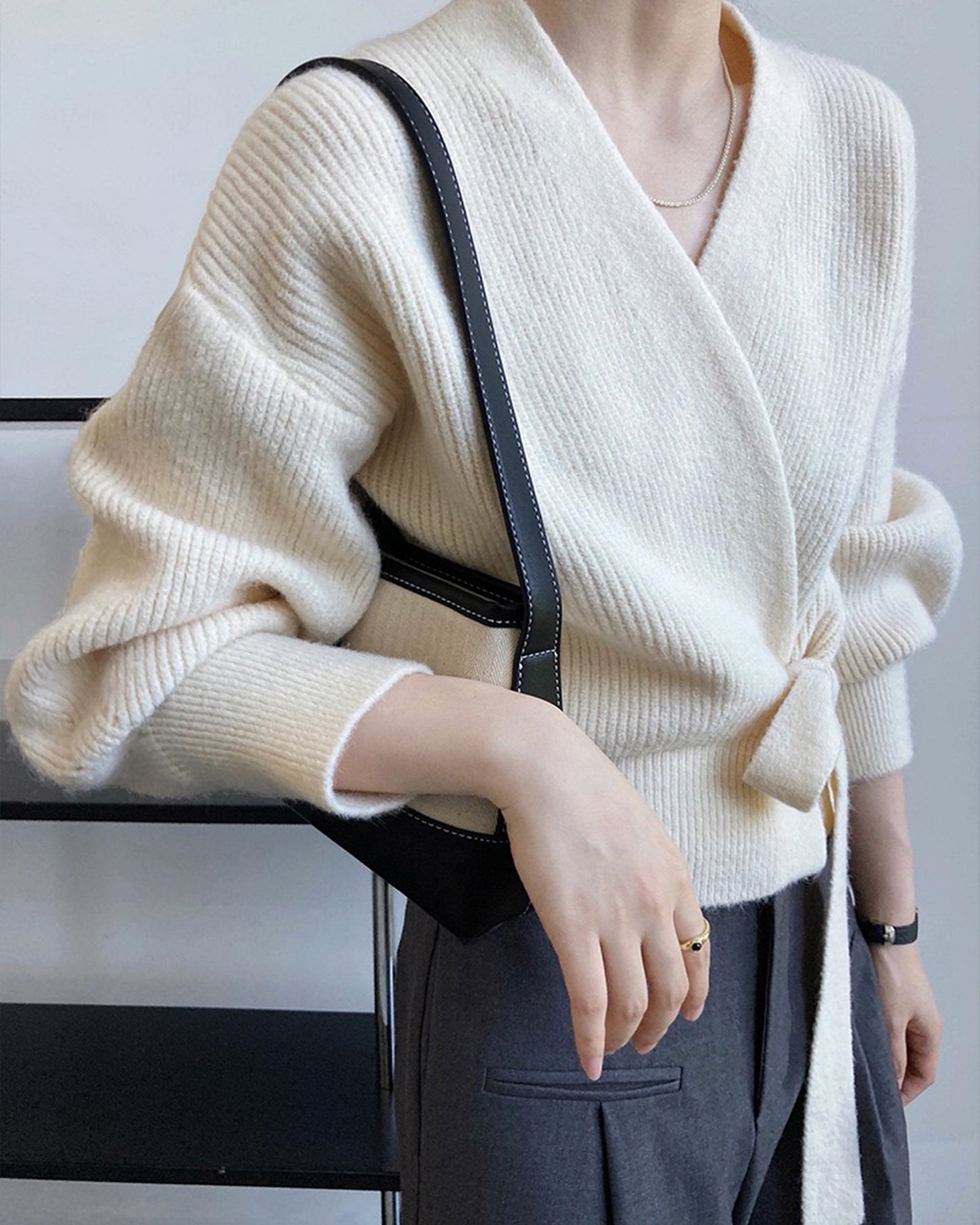 Web Based French Retro Knitted Cardigan Top V-neck Tie Loose Womens Sweater Coat, Handmade Spring Clothing, Womens Clothing