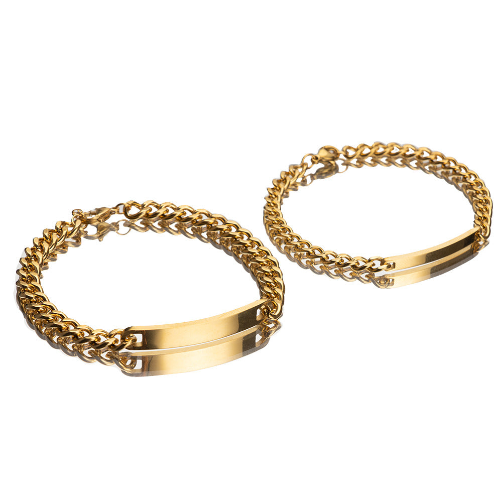 Web Based Engraved Titanium Steel Lovers' Day 18K High Quality Gold Plated Bracelet