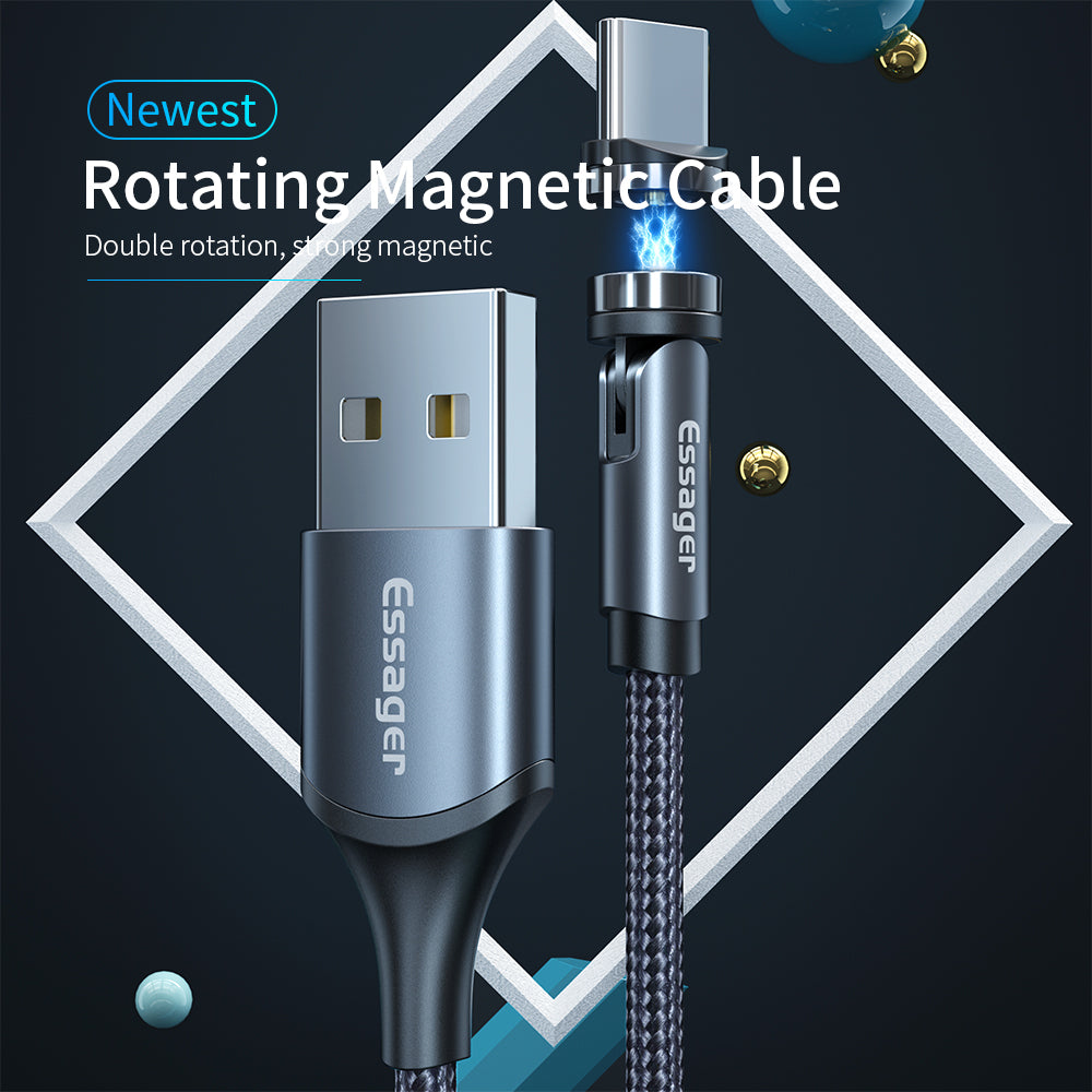 Web Based Essager Rotate Magnetic Cable 360 Degree USB Type C Charging Cable Fast Charging Magnet Charger 540 Rotate Micro Magnetic Cable