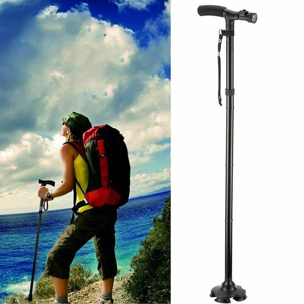 Eeb Based Folding LCD Walking Stick Cane With Flashlight For Senior Aluminium Travel Hiking Cane Trekking Pole Crutch Handle Strap 5 Gears