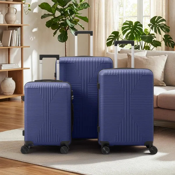 Web Based Non-TSA Customs Lock 3-in-1 PP Trolley Case, 20in, 24in, 28in, PP, Navy Blue
