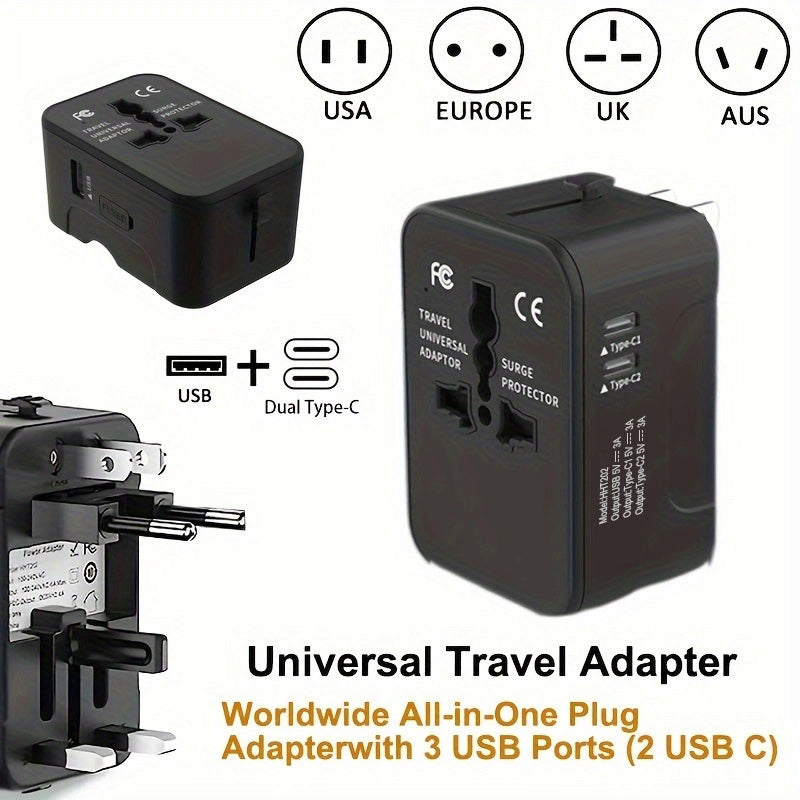 Web Based Travel Adapter Worldwide All In One International Power Adapter Universal Adapter Plug With 2.1A Dual USB Charging Ports For Asia Europe UK AUS And USA
