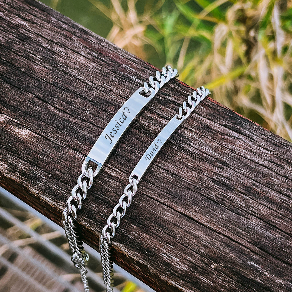 Web Based Engraved Titanium Steel Lovers' Day 18K High Quality Gold Plated Bracelet