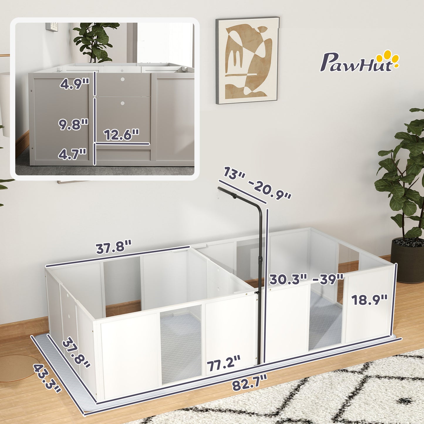 Web Based Whelping Box for Dogs w/ Retractable Light Stand, Waterproof Pee Pad & Adjustable Height Door for Medium Breed Dogs