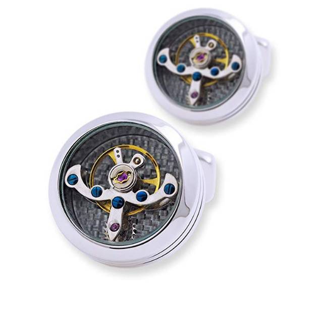 Web Based Tourbillon Movement French Shirt Cufflinks Stainless Steel Mechanical