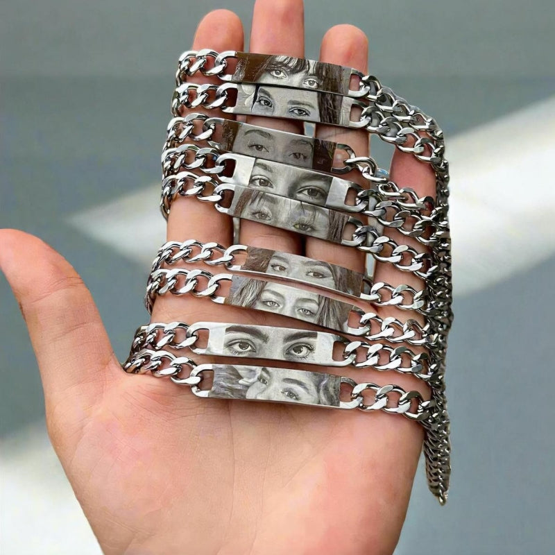 Web Based Personalized Human Eye Bracelet DIY Laser Engraved Stainless Steel Couple Bracelet Engraved Portrait Bracelet