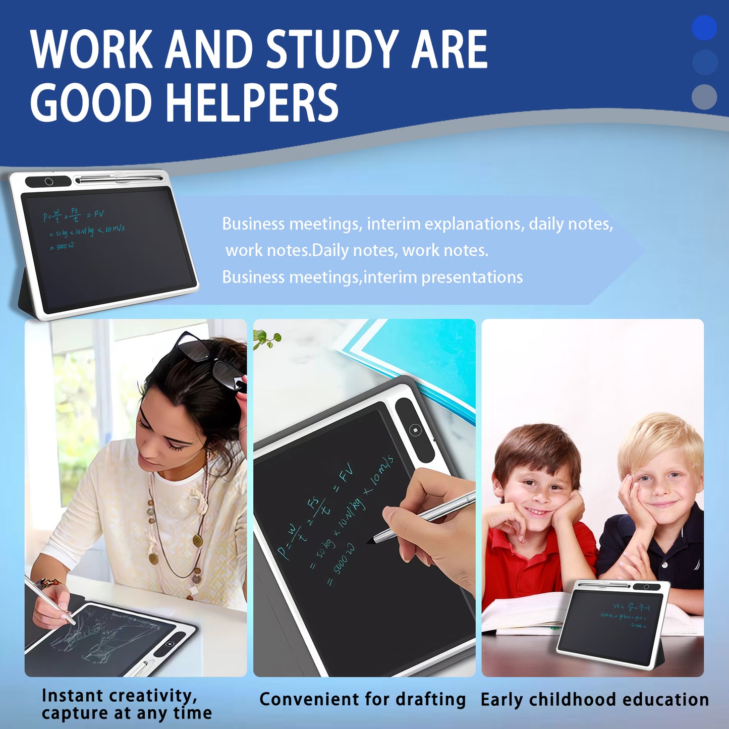 Web Based Eye-Friendly Blue-Light Free LCD Writing Tablet, Flip Case Stand Design, One-Clear Erase Portable Paperless Board For Kids Learning & Office Draft