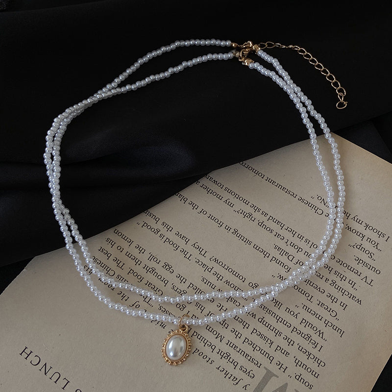 Web Based Retro Double-Layer Pearl Necklace Female Simple Temperament Necklace