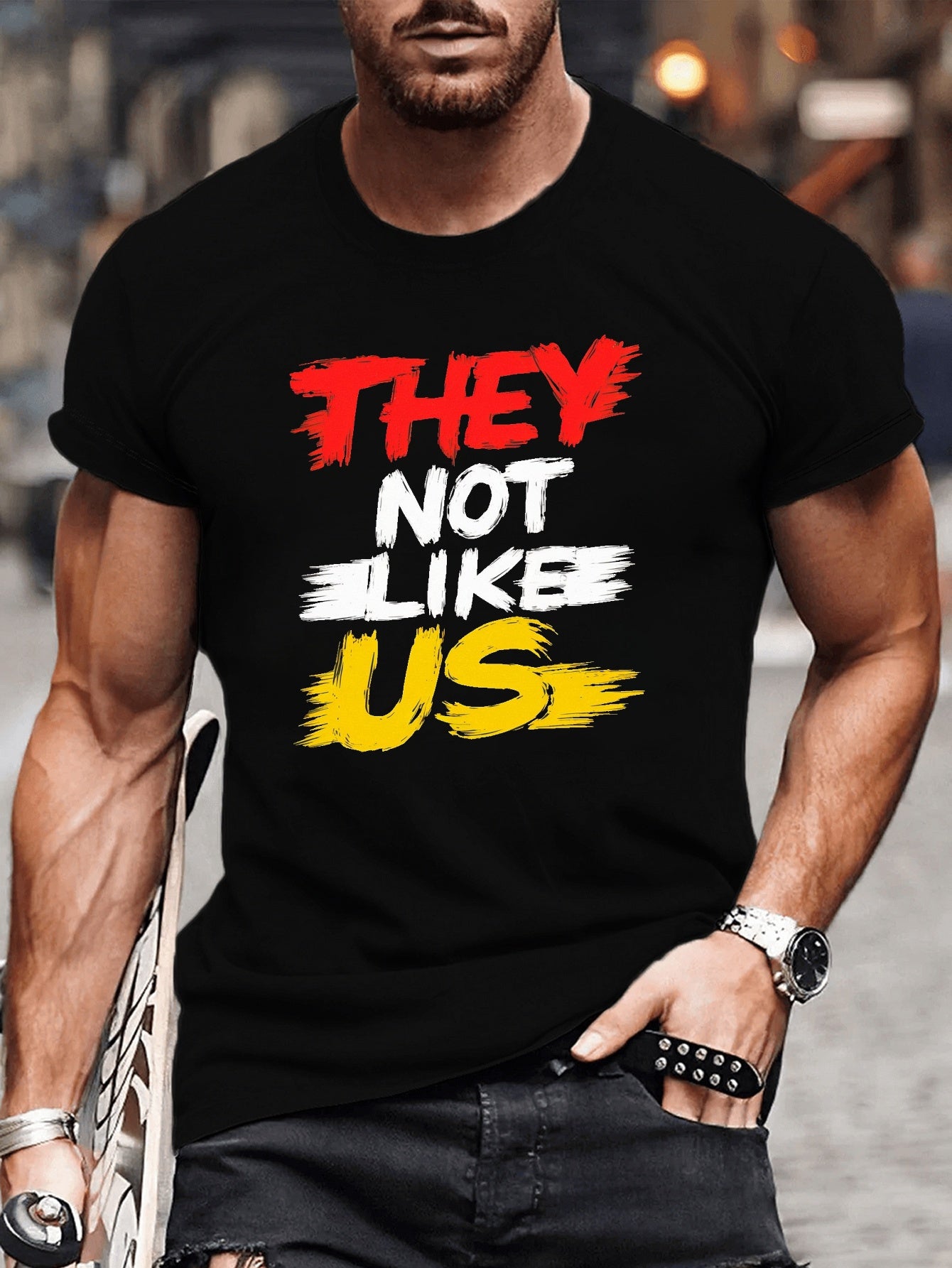 Webbased They Don't Like Us. Printed Men's Plus Size Multifunctional Short Sleeved T-shirt, Fashionable Breathable Top