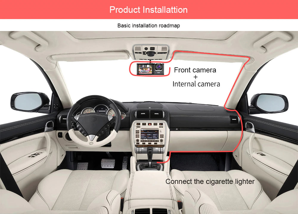 Web Based Car Dual Lens Dash Cam HD 1080P Front Rear Inside Video Recorder Camera G-Sensor
