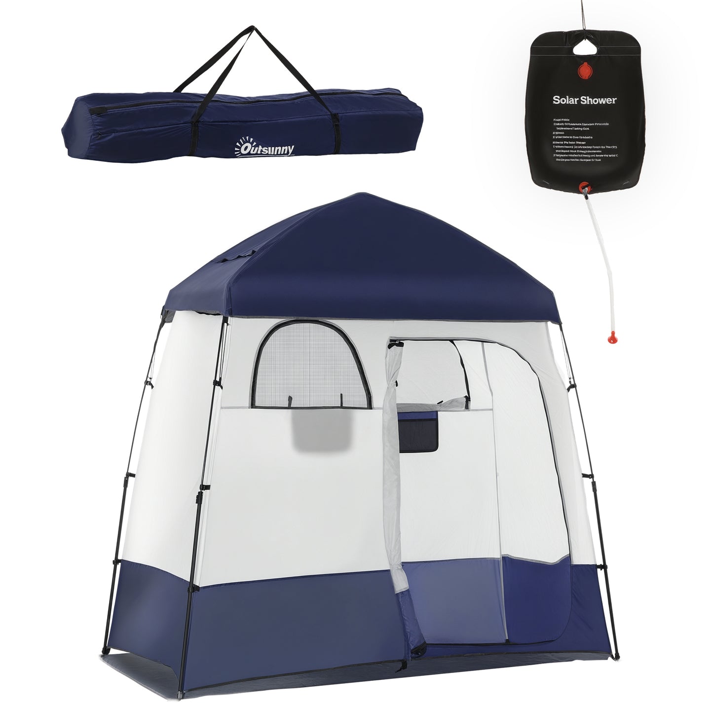 Web Based Two Room Pop Up Shower Tent with Shower Bag, Floor and Carry Bag, Blue