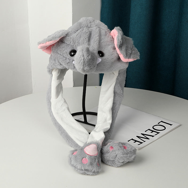 Web Based Cute Animal Moving Ear Hat Cute Panda Dog Frog Puppy Plush Hats Halloween Cosplay Party Earflap Hat For Women