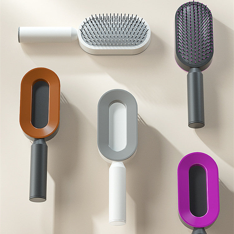 Web Based Self Cleaning Hair Brush For Women One-key Cleaning Hair Loss Airbag Massage Scalp Comb Anti-Static Hairbrush