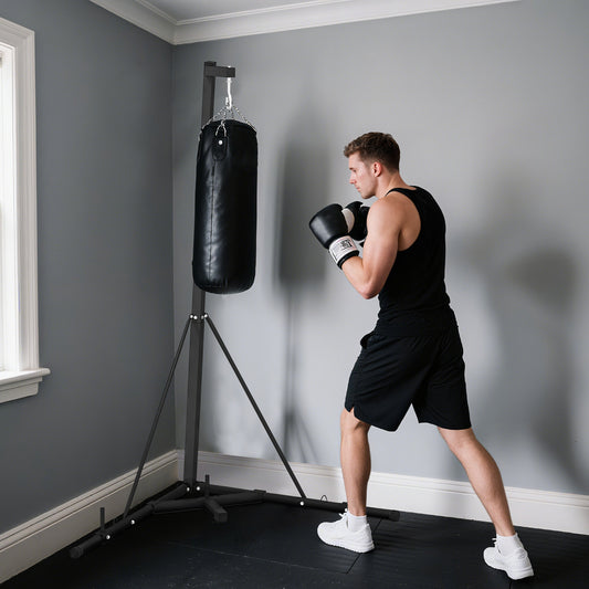 Web Based Foldable Punch Bag Stand, Height Adjustable Heavy Bag Stand with Weighted Base, Free Standing for Home Gym, Stand Only