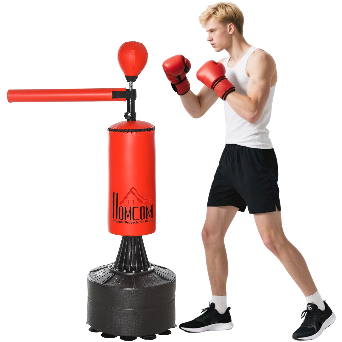 Web Based Boxing Bag, Freestanding Punching Bag with Speed Ball, Rotating Boxing Bar and Gloves, Weighted Base