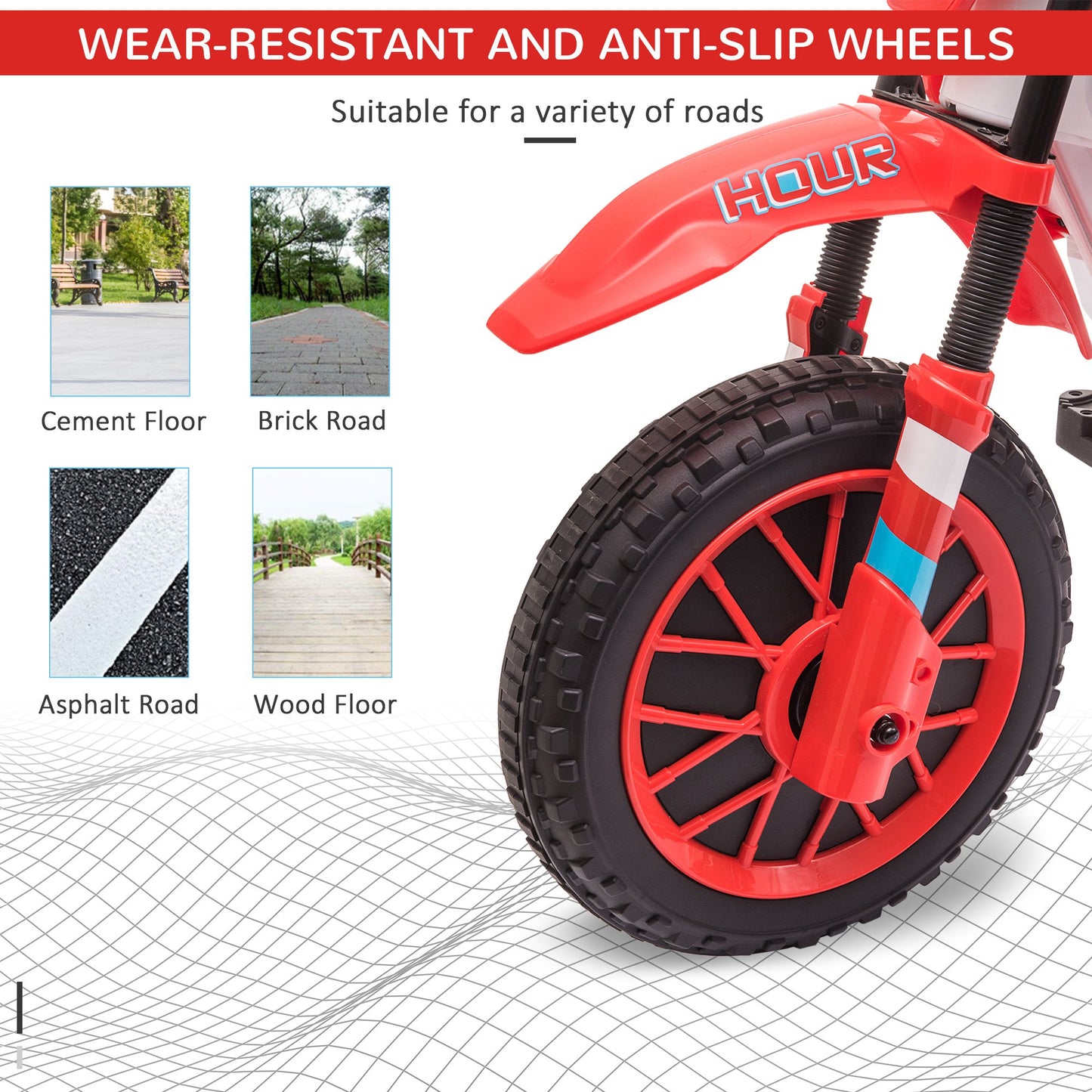 Web Based 12V Electric Kids Ride On Dirt Bike Motorcycle Toy w/ Training Wheels, Red