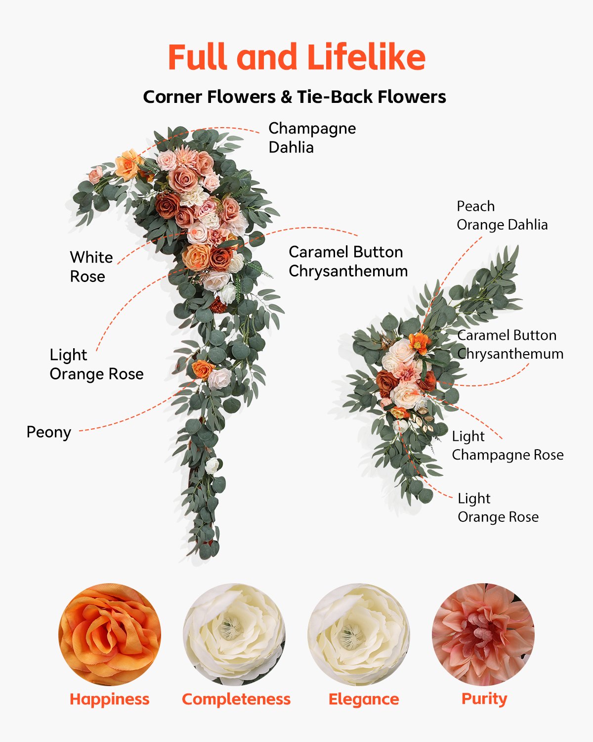 Web Based Artificial Wedding Arch Flowers Kit (Pack Of 5) With 33Ft Wedding Arch Draping Fabric,Arch Flowers For Wedding Ceremony And Reception Backdrop Wedding Decoration (Orange)