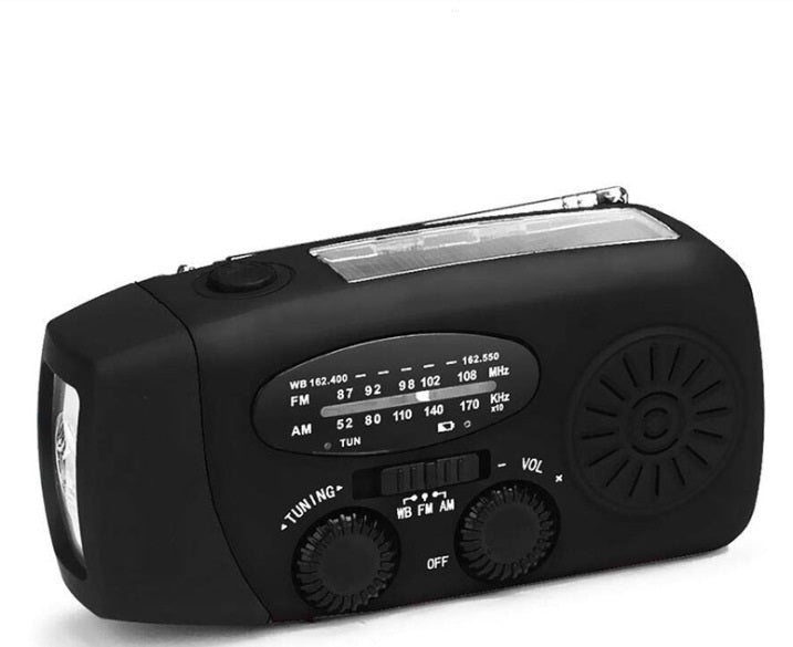 Web Based Solar hand crank USB charging radio flashlight