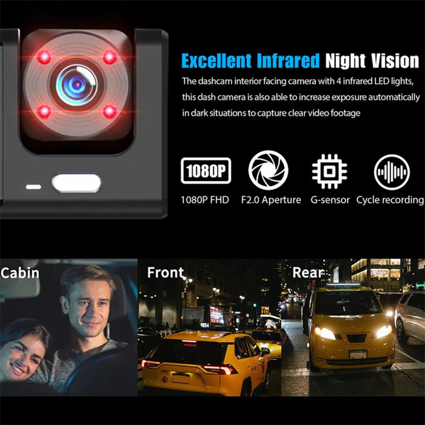 Web Based Car Dual Lens Dash Cam HD 1080P Front Rear Inside Video Recorder Camera G-Sensor